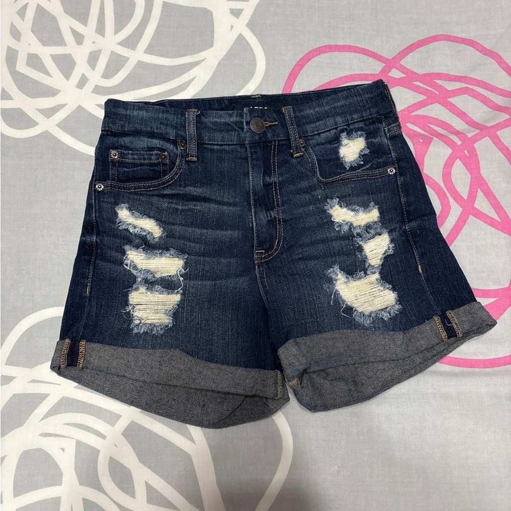 Aeropostale High-Rise Dark Wash Ripped Jean Shorts
